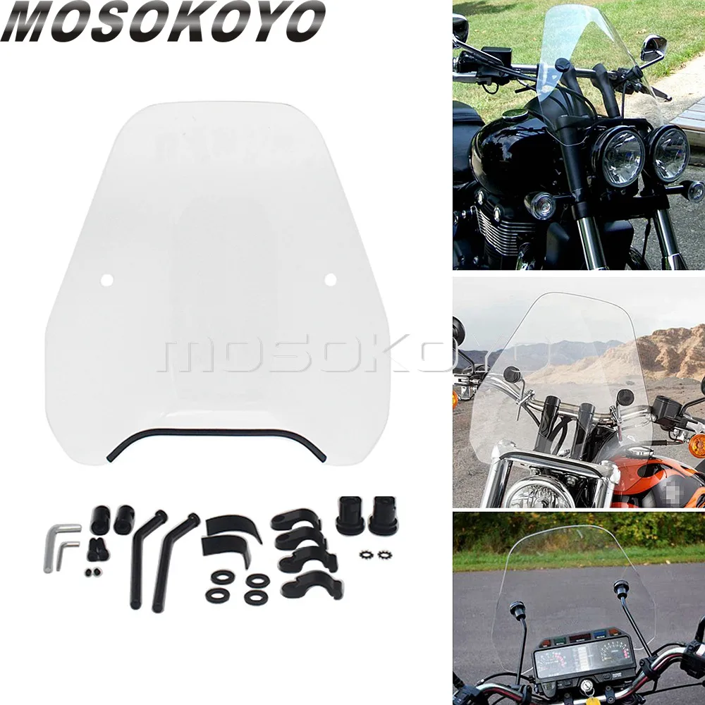 

7/8" 1" Handlebar Clamp Mounting Motorcycle Windshield Front Windscreen Fairing for Harley Honda Suzuki Yamaha Kawasaki Chopper