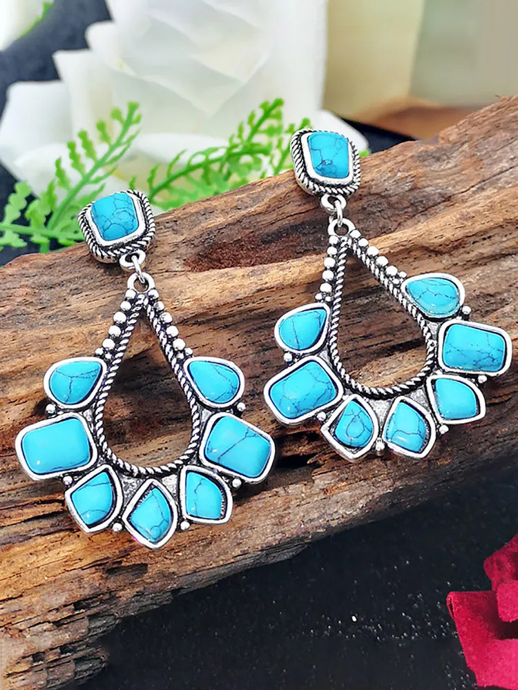 Винтажные богемные бирюзовые Подвесные серьги с драгоценным камнем женские