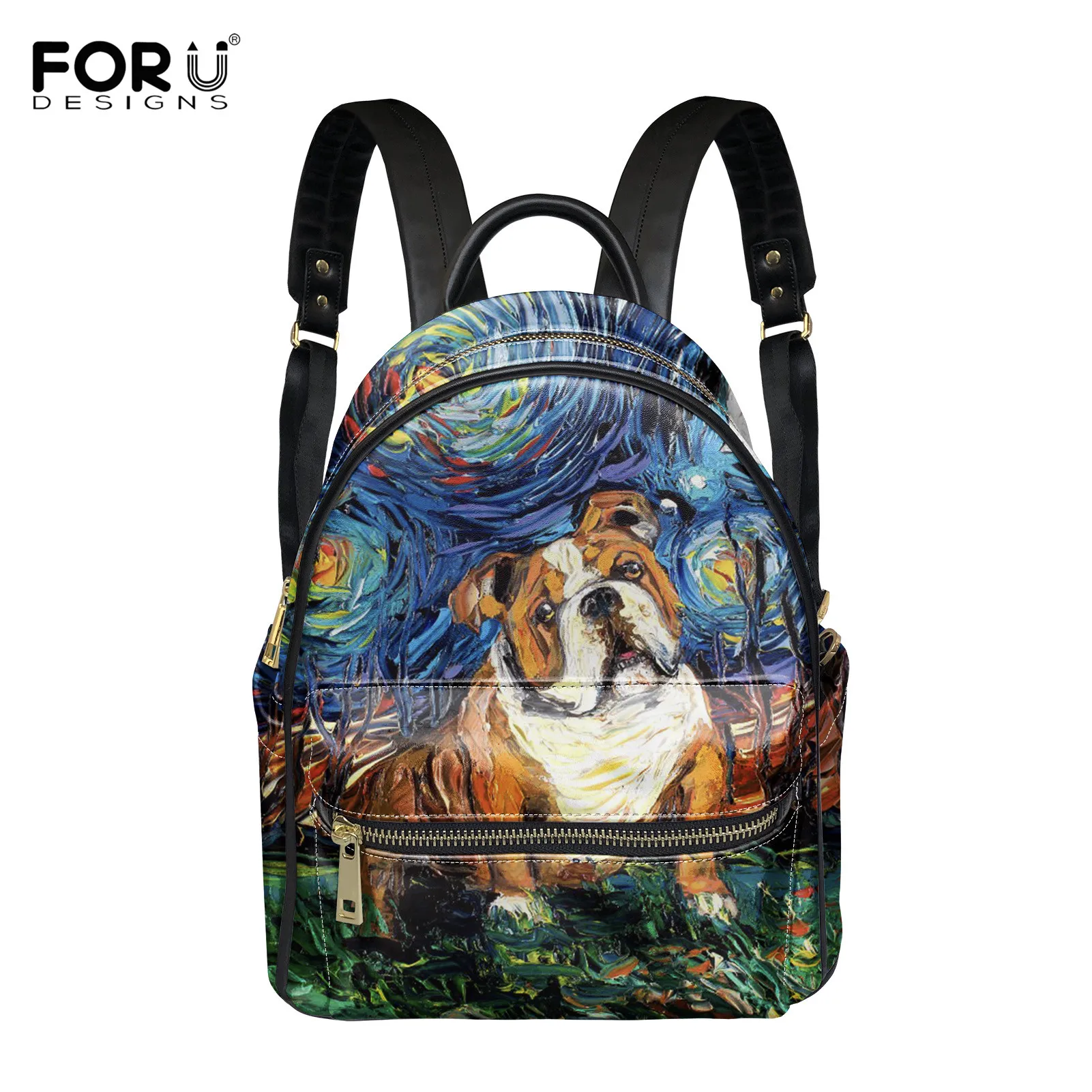 

Модный кожаный рюкзак FORUDESIGNS для подростков, с рисунком животных, Мопсов, собак, сумки на плечо, женские дорожные рюкзаки