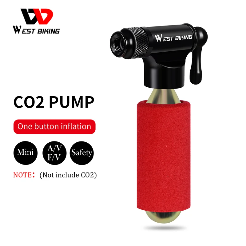 

WEST BIKIING CO2 Pump Bike Mini Hand Pump MTB Road Bicycle Air Inflator Schrader Presta Valve Adapter Ball Cycling Accessories