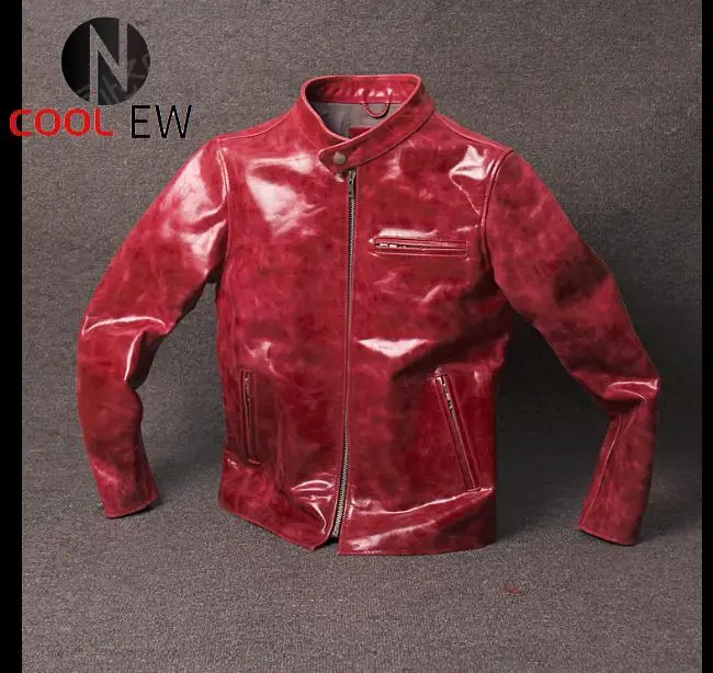 

Free shipping.quality horseskin Engraved jacket.motor style.genuine leather jackets.classic man slim coat.sales,biker