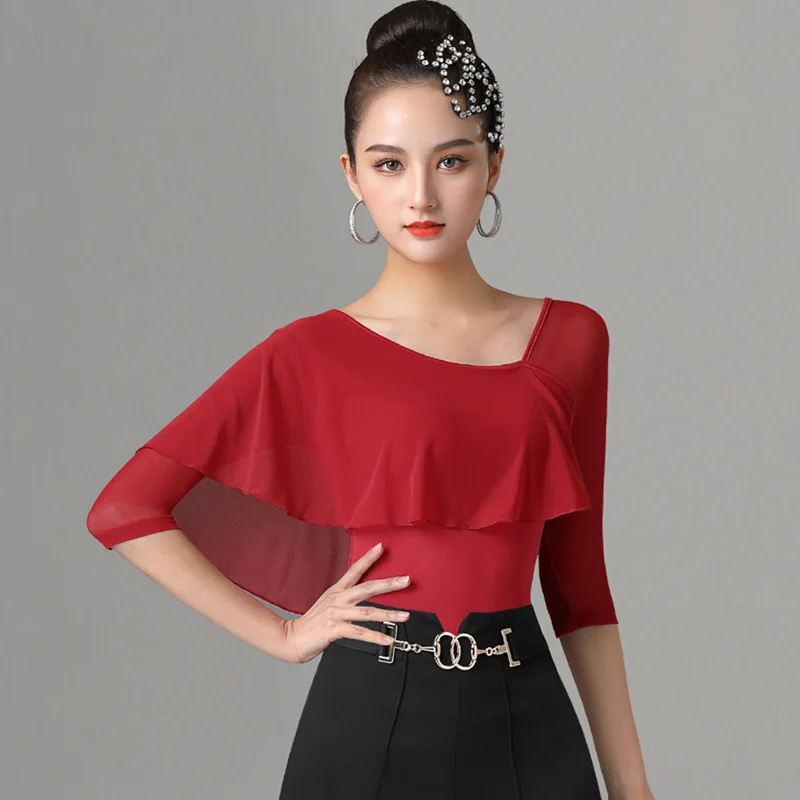 

Элегантные Топы для бальных танцев, Женская сетчатая одежда для латиноамериканских тренировок, костюм для представлений, танцевальный нар...