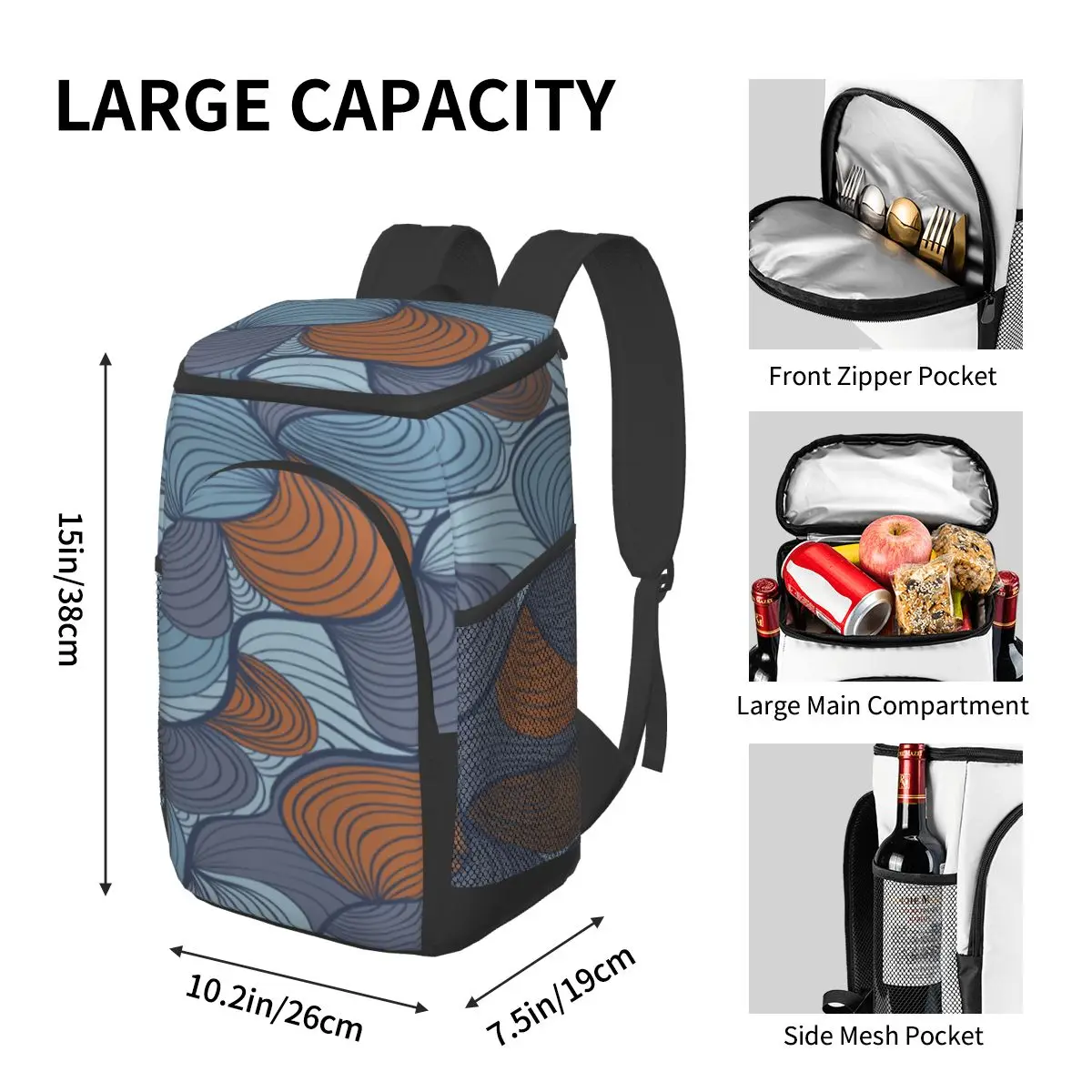 large cooler bag thermo lunch picnic box waves hairy shell insulated backpack ice pack fresh carrier thermal shoulder bag free global shipping