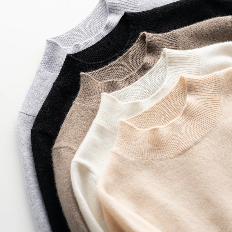 

Cashmere sweater women's pure cashmere semi-turtleneck sweater autumn and winter New short slim knitted base top