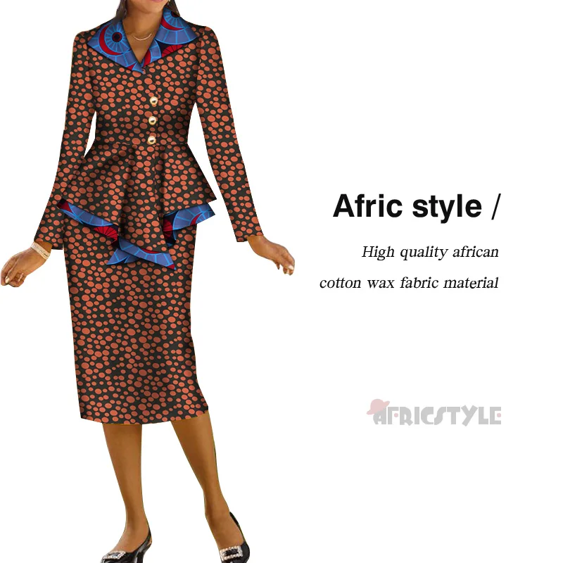 New Dashiki African Bazin Riche Draped Tops and Skirt Sets for Women Office Vestidos African 2 Piece Skirts Sets Clothing WY5436