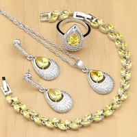 charming 925 silver jewelry sets yellow zircon white stone for women party earringspendantringsbraceletnecklace set