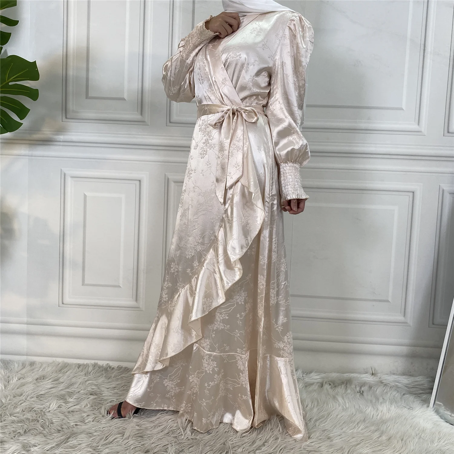 Fashion Flower Turkey Satin Abaya Muslim Woman Jilbeb Kaftan Moroccan Wedding Caftan Dress Pakistani Salwar Kameez Indian Robe |