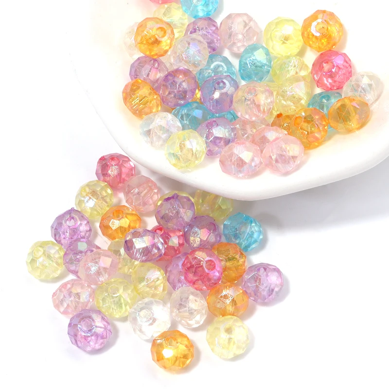 

100Pcs/Lot Plated Flat Beads Acrylic Beads Hole Loose Spacer Beads Necklace Bracelet Pendant Earrings DIY Jewelry Making