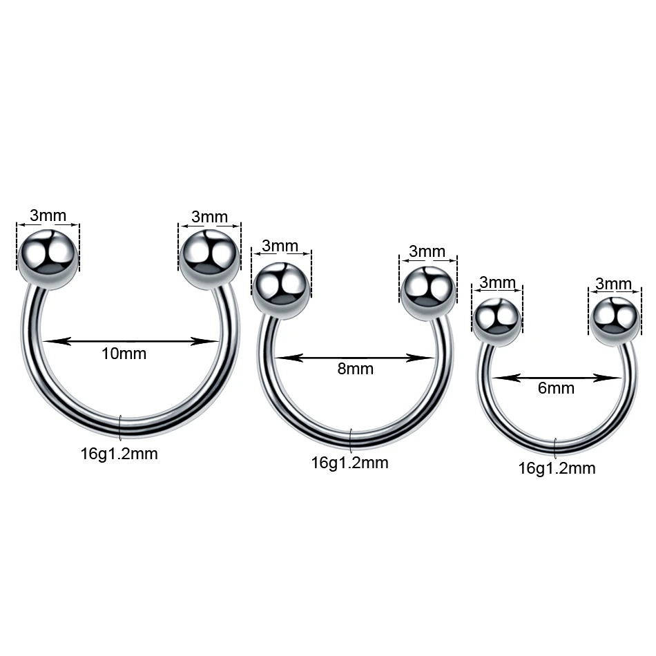 

2/10Pcs/lot Stainless Steel Nose Ring Hoop Lip Septum Piercing 16G Horseshoe Circular Barbell Earring Ear Piercing Body Jewelry