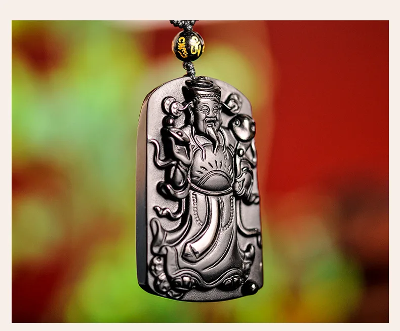 Натуральный черный обсидиан бусы ожерелье ручной работы Бог богатства нефрит