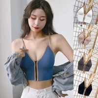 korean striped crop tops thin fit spaghetti strap tanke top womens built in sleeveless bra versatile camisole ins