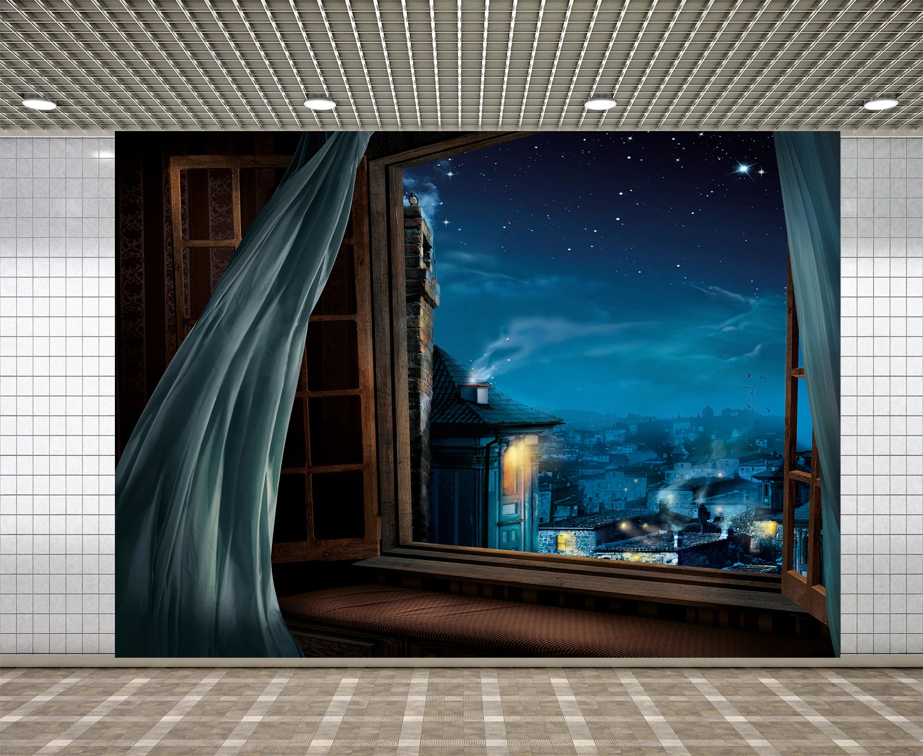Lyavshi Рождественский фон для фотосъемки с окном ночной город семейвечерние