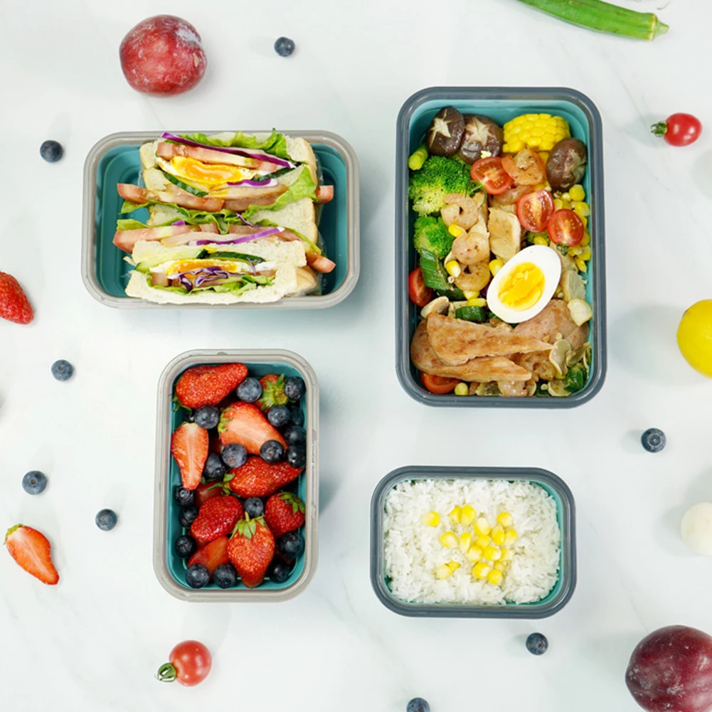 Silicone Lunch Box Foldable Microwave Oven Bento Lunchbox Kitchen Home School Picnic Camping Food Storage Container Accessories