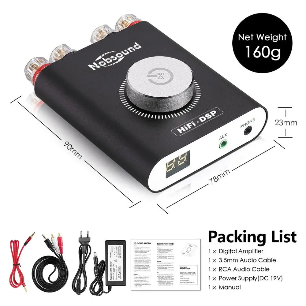 With Power Supply Nobsound Hi-Fi DSP TPA3116 цифровой усилитель мощности Hi-Fi стерео аудио усилитель для наушников Bluetooth 5,0 аудио приемник - Цвет: With Power Supply