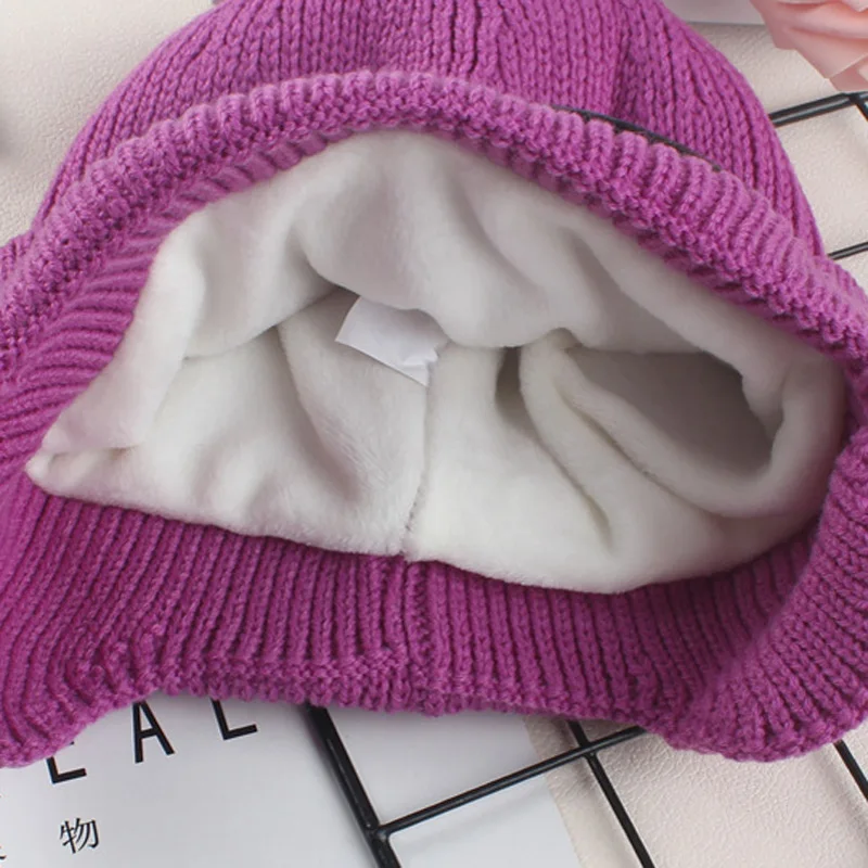 Moveable Glasses Warm Fleece Lined Women Snow Hat Knitted Winter Cap Cover Ears Orange Yellow Purple Blue Black White Green