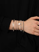 5pcs metal silver color punk flame lock geometric bracelet multi layer chains for women teen fashion couple gift set accessories