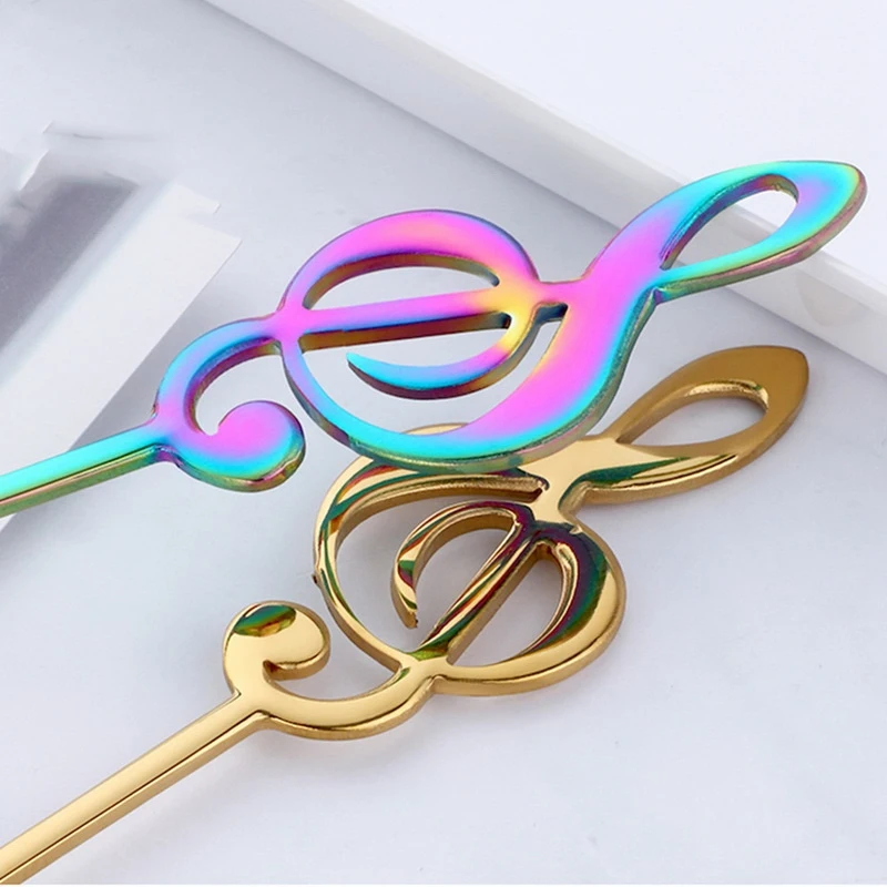 Hot New 6Pcs Stainless Steel Spoon Coffee Note Shape Music Theme Tea Stirring Small Ice Cream Dessert Scoop Flatware | Дом и сад