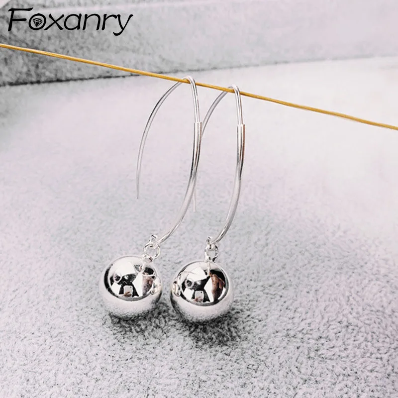 

FOXANRY Prevent Allergy 925 Sterling Silve Drop Earrings for Women Trendy Elegant Vintage Creative Round Ball Party Jewelry Gift