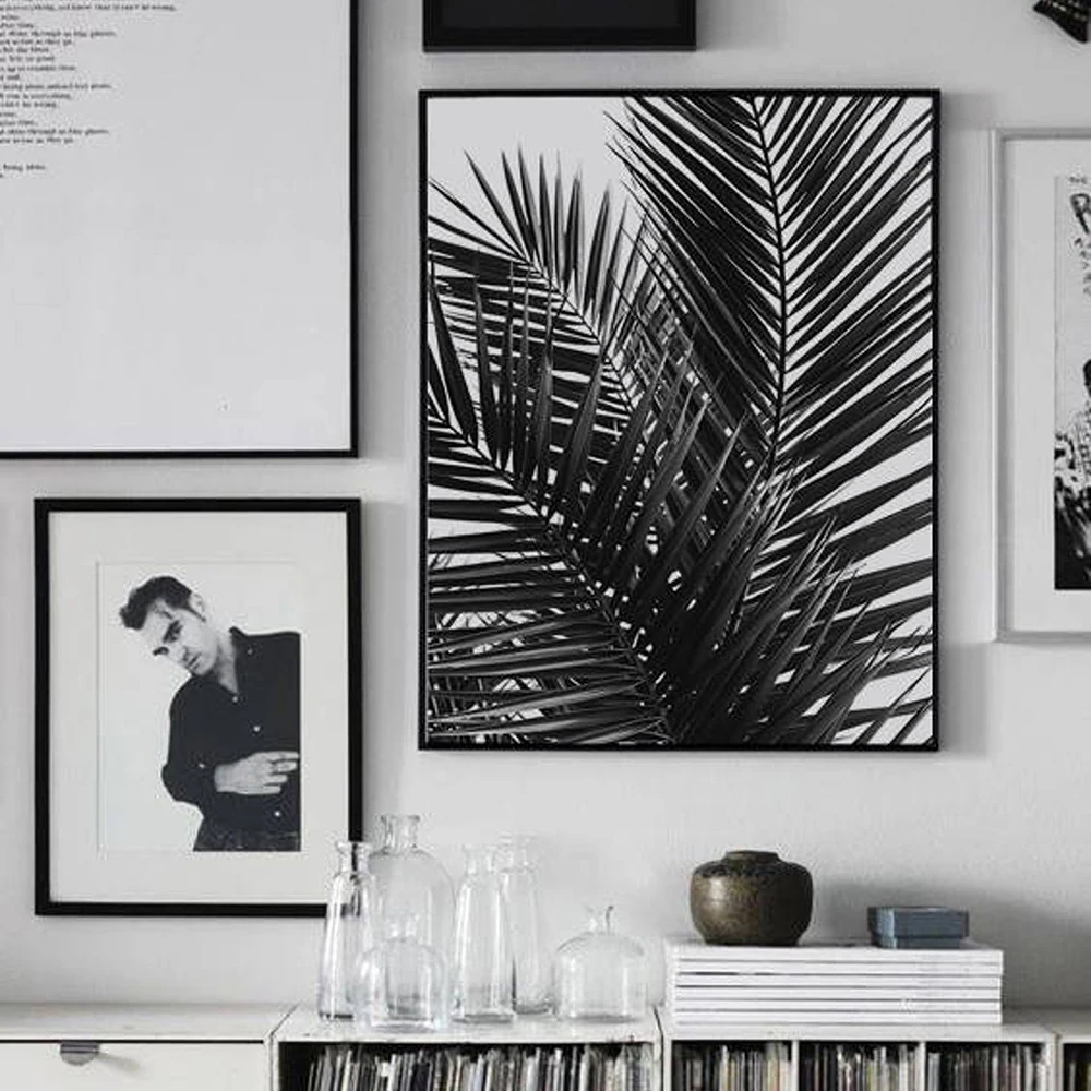 Черно-белые листья пальмы холст плакаты и принты Минималистичная живопись