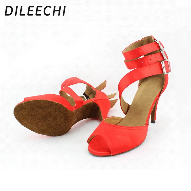 DILEECHI/Красная атласная танцевальная обувь для латинских танцев Женская сальсы