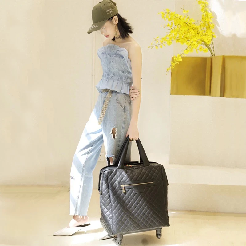 Super popular trolley suitcase on wheels PU carry light travel luggage bag business women men 18 inch valise |