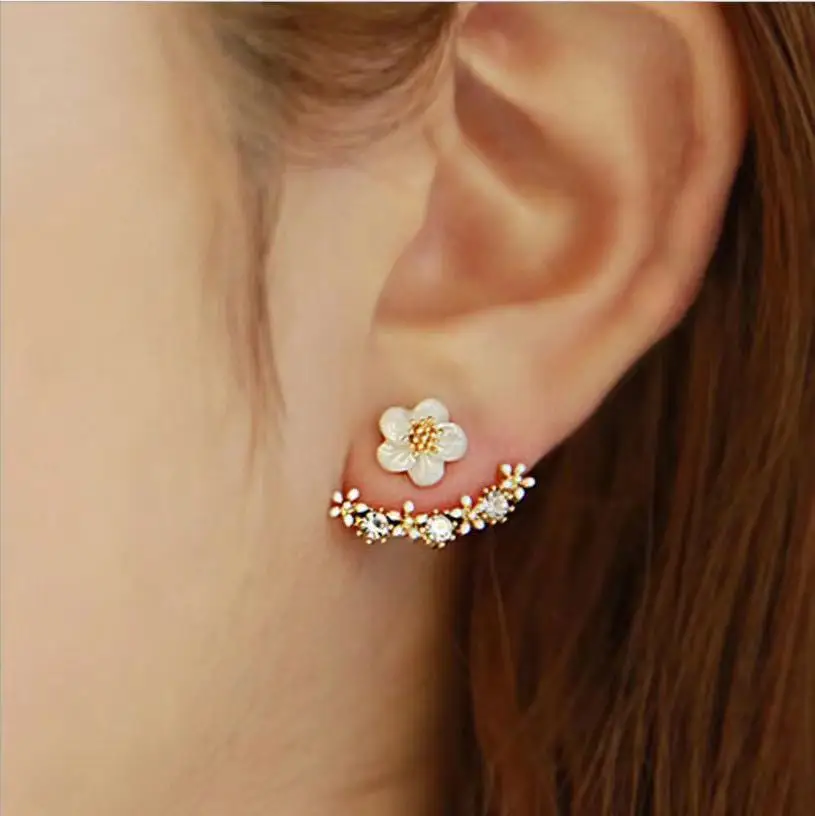 

Hot selling fashion flower design 925 pure silver lady Earrings small Zou Ju back hanging Earrings