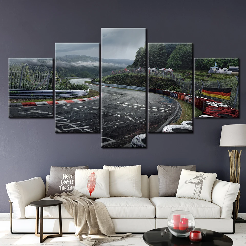

5 Panel Nurburgring Rally Road Sports Car Track Modular Posters Wall Art Canvas HD Printed Oil Paintings Pictures Home Decor