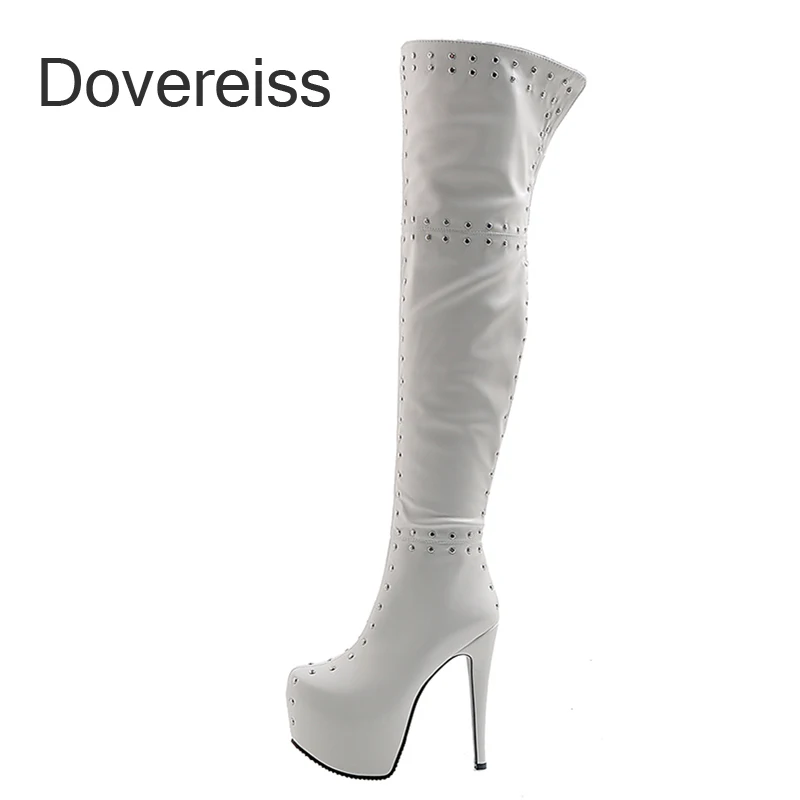 

Dovereiss Fashion Women's Shoes Winter Pointed Toe Sexy Zipper New Pure Color Over The Knee Boots Stilettos Heels 47 48