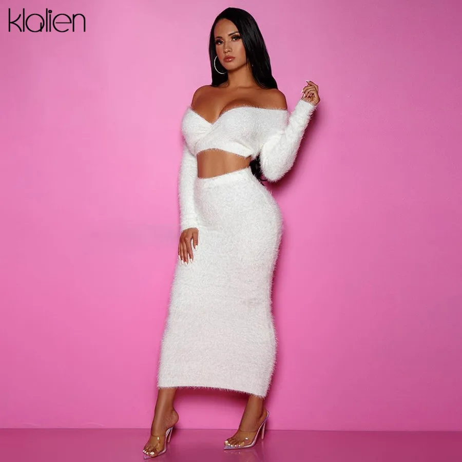 KLALIEN женская сексуальная юбка без бретелек с длинным рукавом + облегающая осень