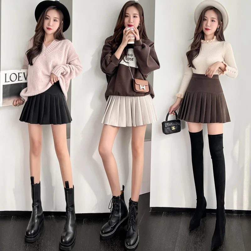 JK Uniform Woolen Pleated Skirt Female Umbrella Skirt 2022 Autumn And Winter New Korean Fashion High Waist A-line Mini Skirt