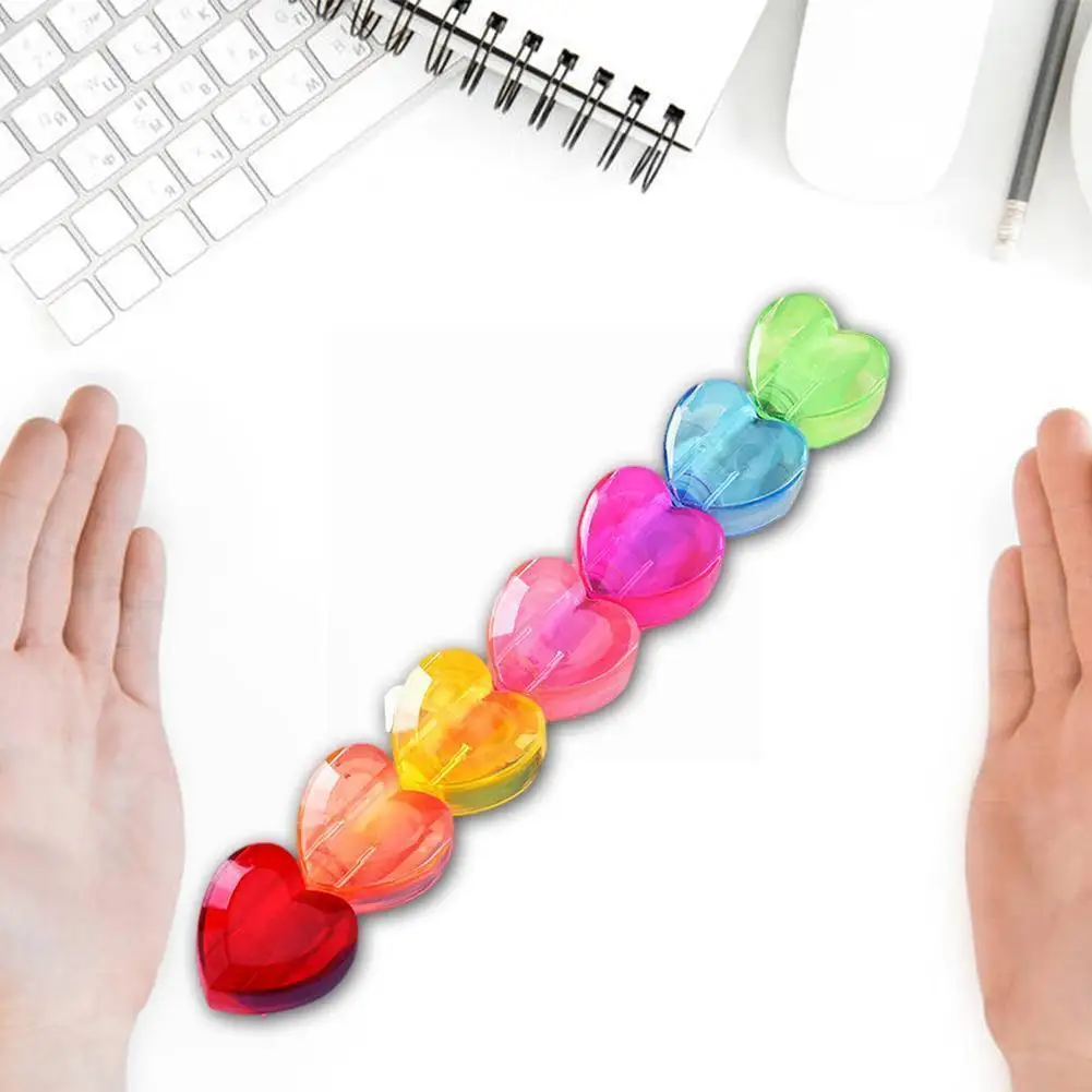 

6 In 1 Creative Cute Cartoons Highlighter Heart And Colored Fluorescent Student Shape Markers School Pens Rainbow Supplies M7M1