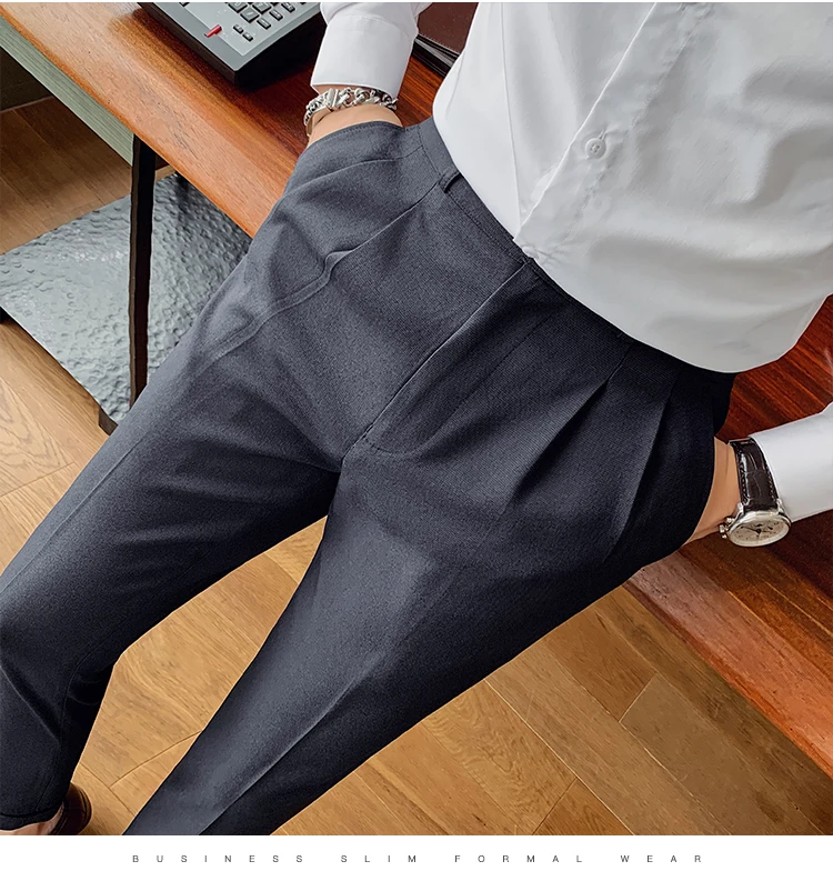 

Autumn Men's Business Casual Trousers Korean Style Trendy Fall Versatile Trousers Gray Dress Pants Slim Fit Office Trousers Men