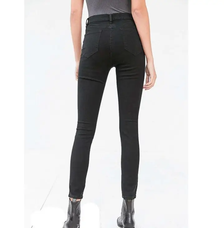 Рваные обтягивающие женские джинсы с высокой талией потертые тонкие стрейчевые