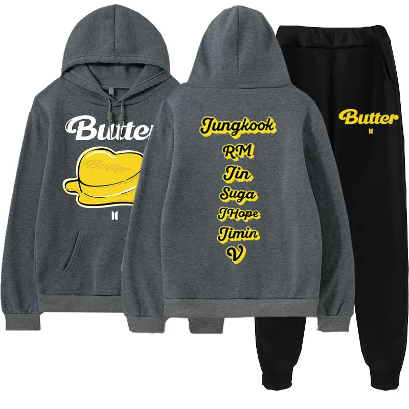 

Kpop Bangtan Boys Butter Hooded Set Men/Women Casual Sweatshirt Sweatpants Loose Pullover Hoodie Pants Unisex Streetwear Tee Top
