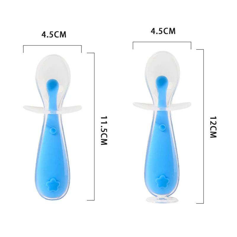

Kids Silicone Spoon Cute Short Handle Training Tableware Baby Water Feeding Spoon With Baffle Learning Eat Children Dinnerware