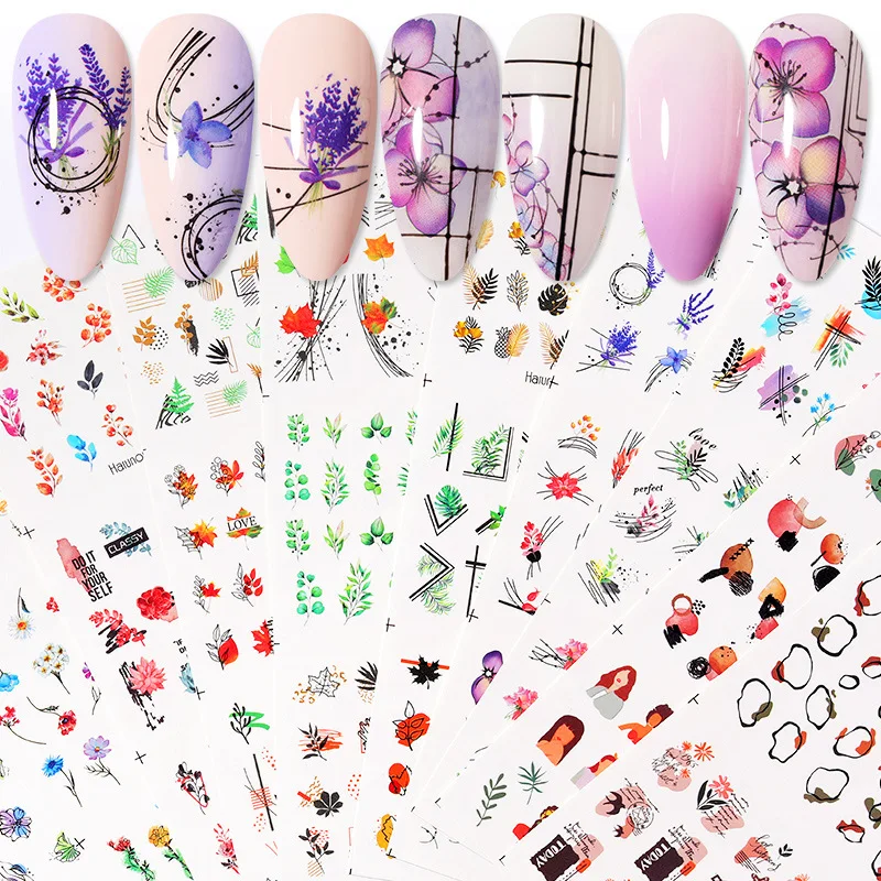 Leaf Flowers Water Transfer Nail Stickers Abstract Floral Slides Manicure Nail Art Decorations for Summer Spring Nail Decals