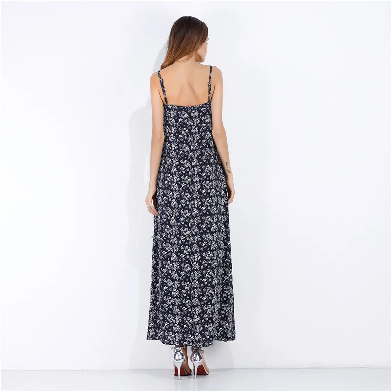 

Fashion Ladies Elegant Dress Summer Retro Print V-Neck Suspenders Sexy Big Swing Dress Sexy Dress 2020