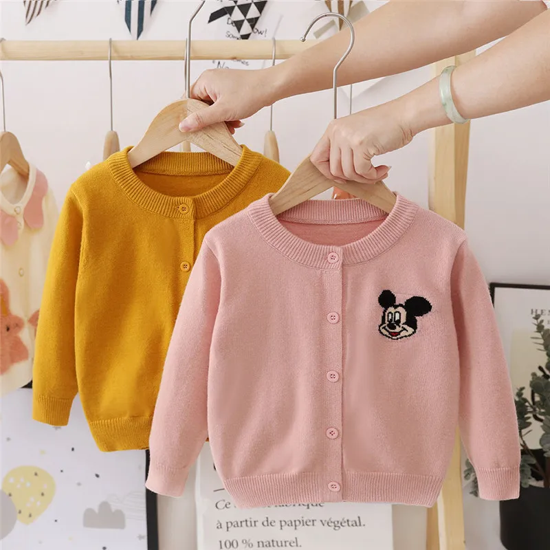 

Disney Children's Cardigan Sweater Solid Color Chest Mickey Jackets Autumn Style Girls Boys Knitwear Tops