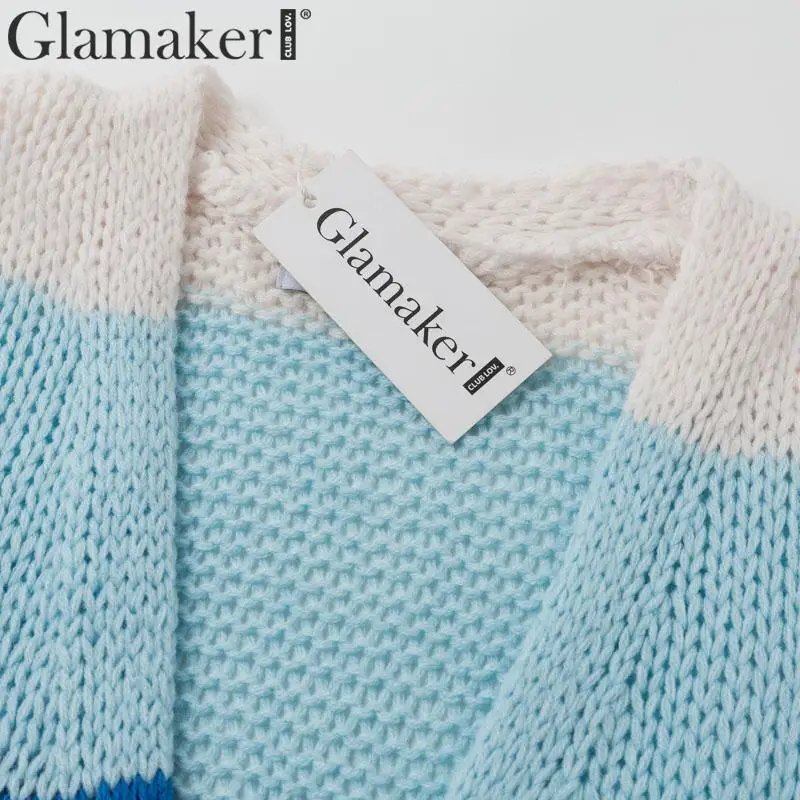 Glamaker вязаный Цветной полосатый длинный кардиган, женская модная уличная одежда, осенняя верхняя одежда, свитер, Женский Повседневный Кардиган-пальто