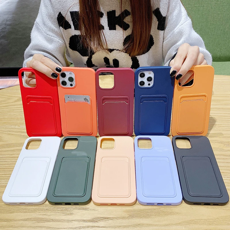 

Original Candy Color Card Bag Wallet Phone Case For iPhone 12 Pro Max Mini 11 XS XR 8 7 6 6s Plus Soft Silicone Shockproof Cover