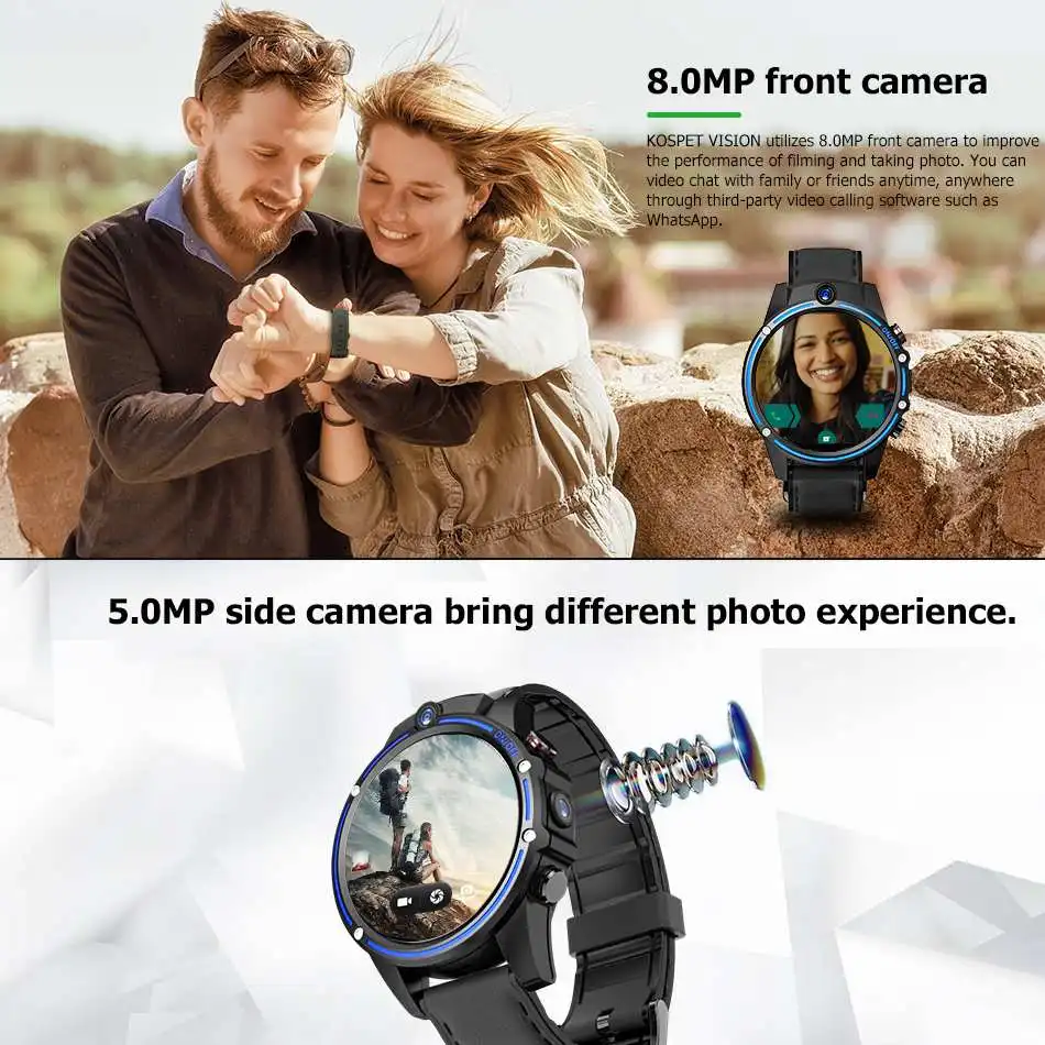 Kospet Vision Смарт-часы телефон 1 6 дюймов 4G-LTE 3g + 32G 8.0MP фронтальная двойная камера