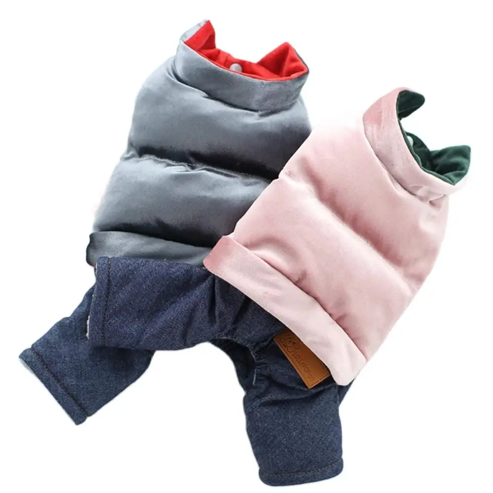 Warm Winter Jumpsuit for Dogs Denim Pants Bichon Clothes Hand Stuffed Cotton Vest Four-legged | Дом и сад