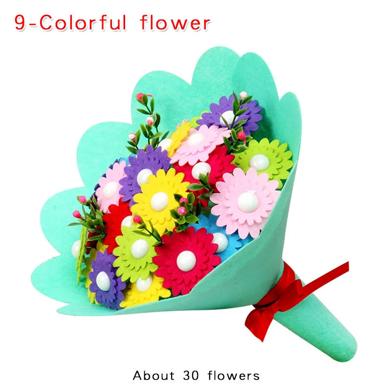 9-Colorful flower Детский Набор для творчества ручная работа художественный букет из искусственных цветов Свадебные цветы для домашнего декора игрушка-головоломка ученик отправка на День учителя подарок матери - Цвет: 9-Colorful flower