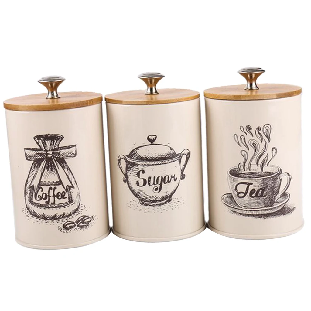 

3 Pack Tea Coffee Sugar Kitchen Storage Canisters Salt Food Containers Tins