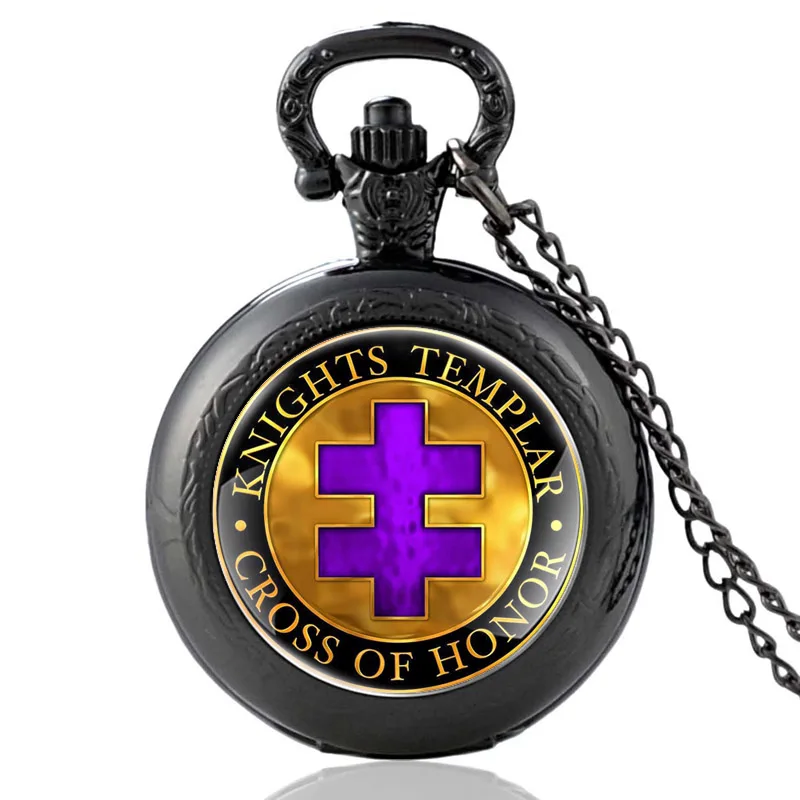 

Knights Templar Cross Of Honor Glass Cabochon Quartz Pocket Watch Men Women Antique Pendant Necklace Chain Hours Clock Gifts
