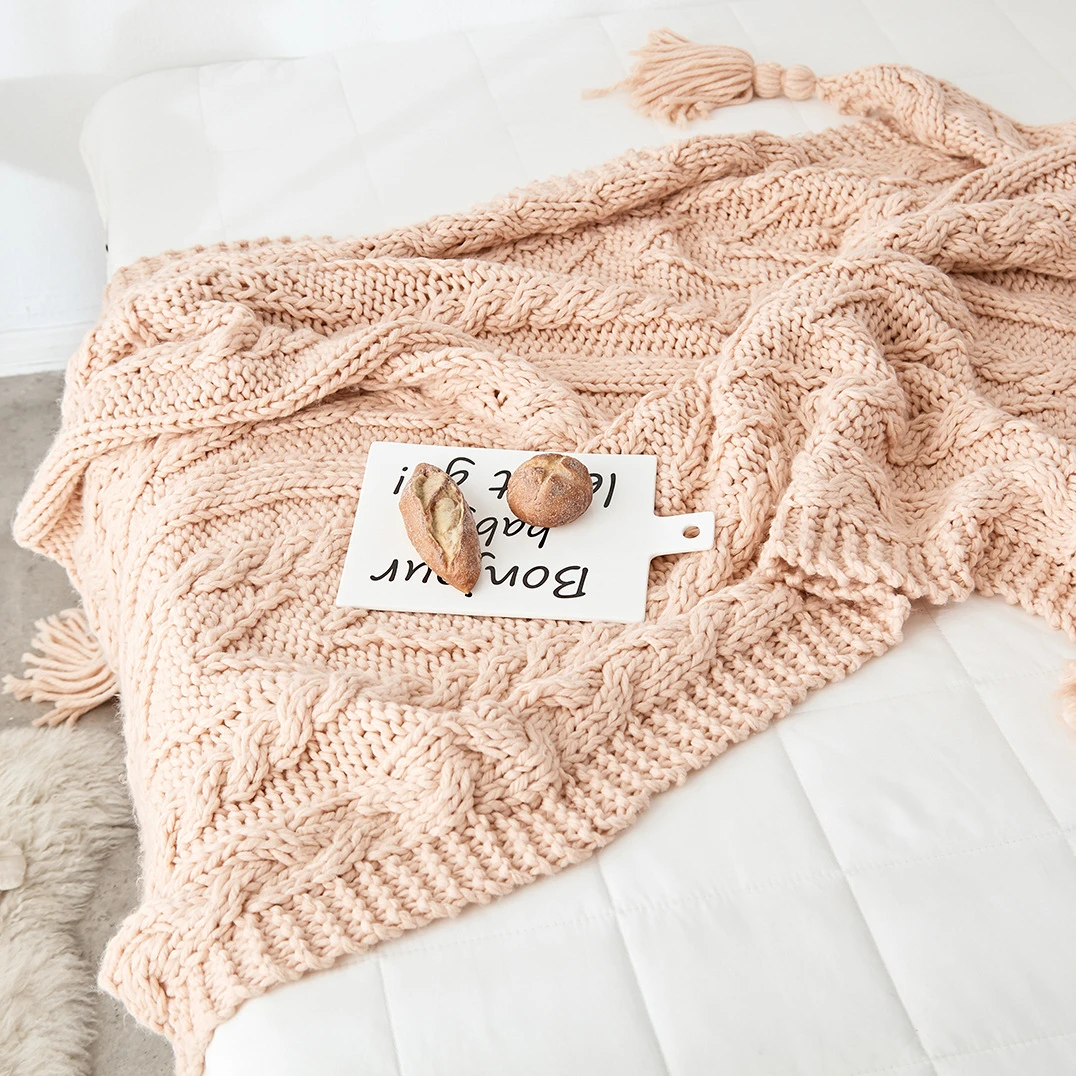 

ENNROS The latest hand-made hemp tassel blanket knitting thread blanket sofa air conditioning blanket nap blanket shawl blanket