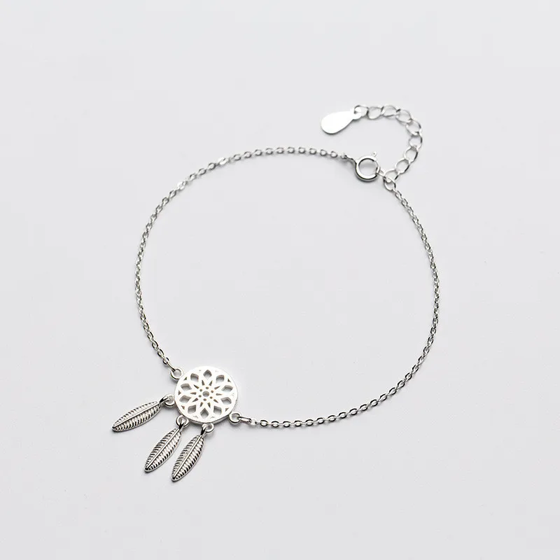 

Real 925 Sterling Silver Dreamcatcher Feather Pretty Bracelet Fine Jewelry For Women Engagement Party Accessories Gift