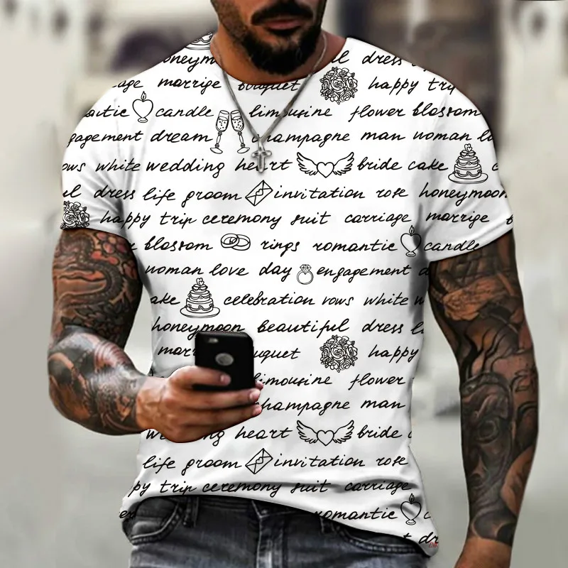 

Men's hand-painted letters 3DT shirt sexy design O-neck short-sleeved urban fashion T-shirt