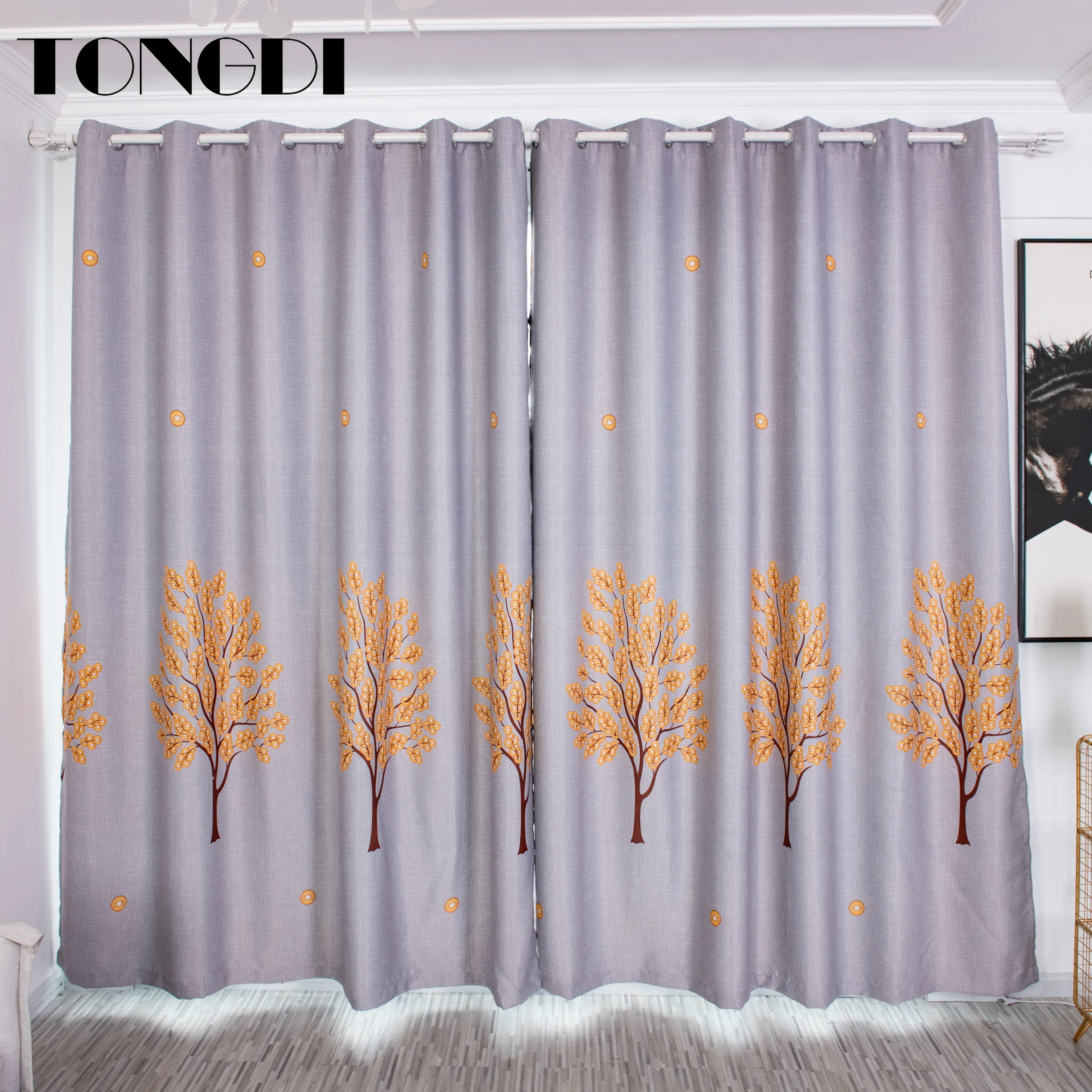 Элегантные светонепроницаемые шторы TONGDI с цветочным принтом и листьями дерева