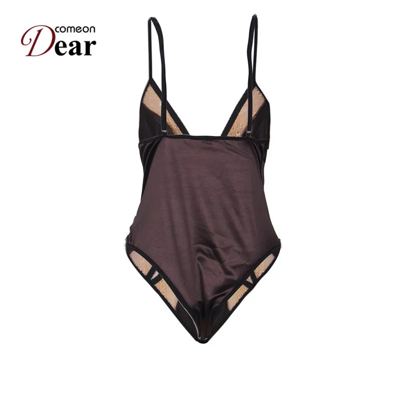 Женский сатиновый костюм Comeondear коричневый Облегающий комбинезон золотистого